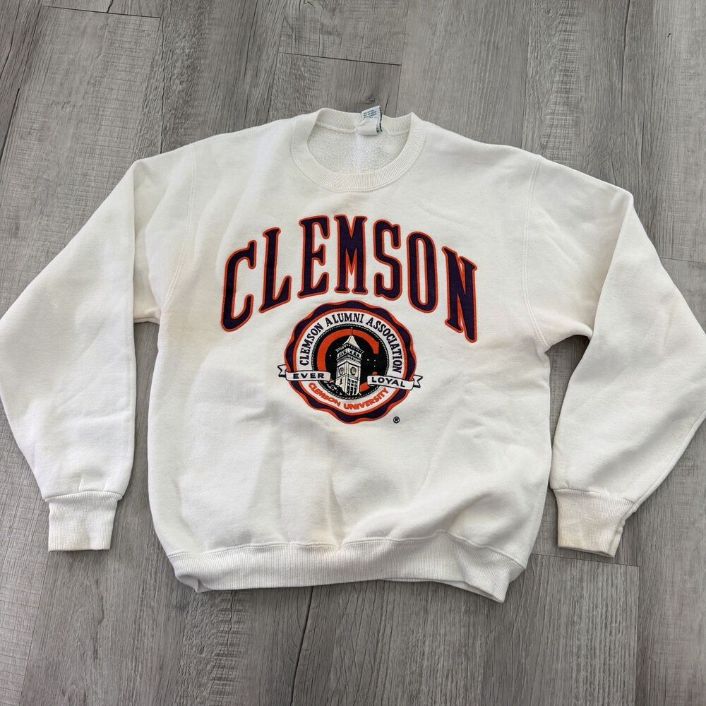 Vintage Clemson Tigers Football 80s Cream Pullover Sweatshirt Galt Sand Medium